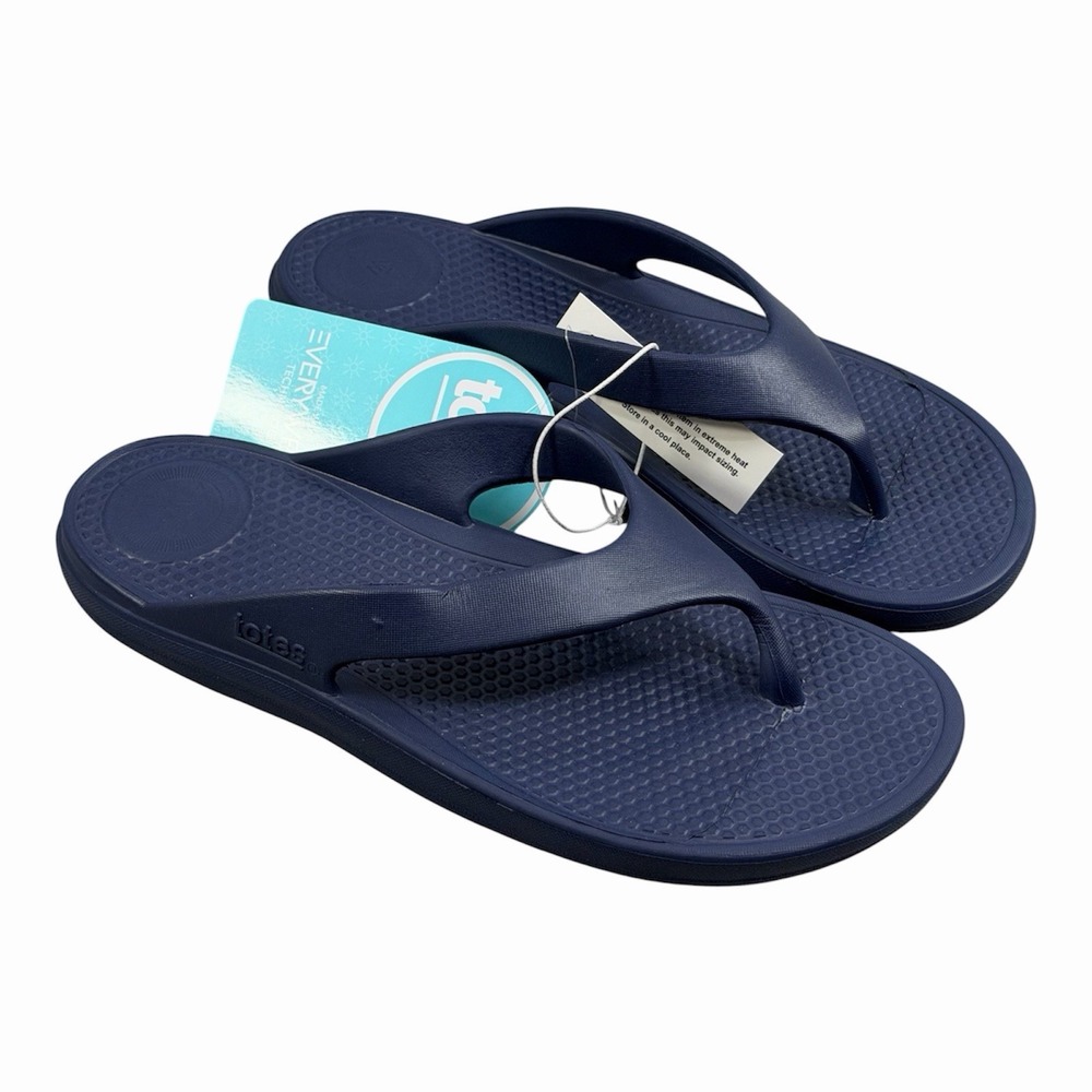 Totes Size-8 Women's Everywear® Ara Thong Sandal Navy Blue